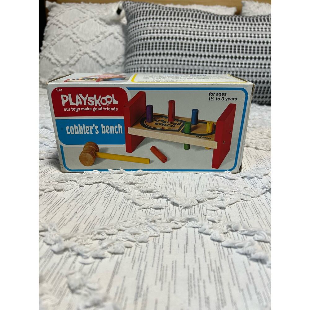 Vintage Playskool Wooden Toy Cobbler's Bench w Original Box
